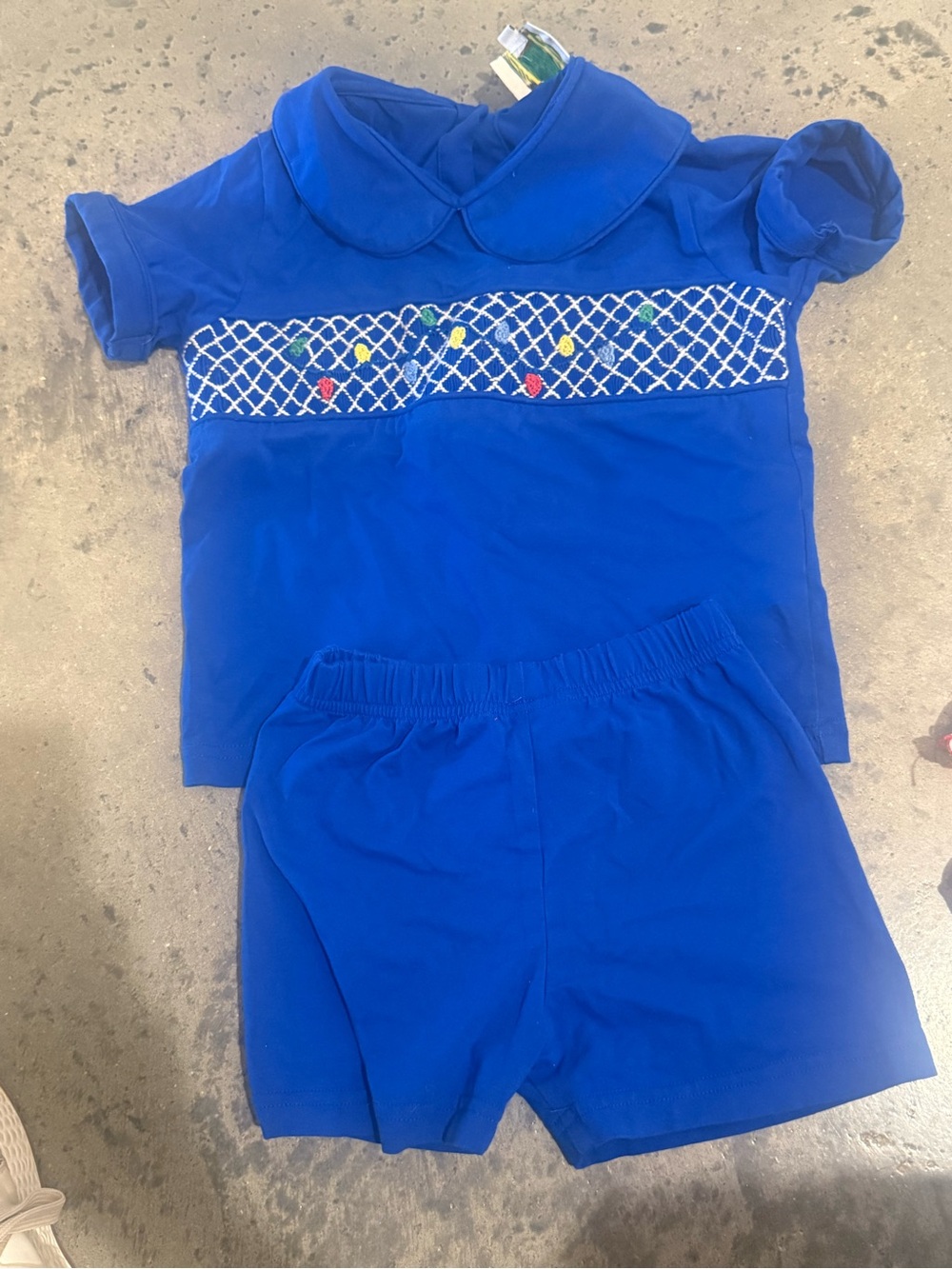 Girls Royal Blue Smocked Pajama Set with Peter Pan Collar